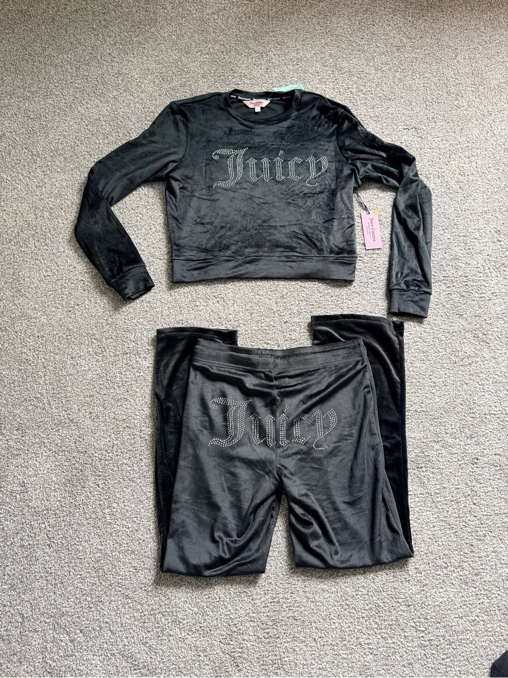 NWT Juicy Couture Black Velour Rhinestone 2-Piece Set Size Small